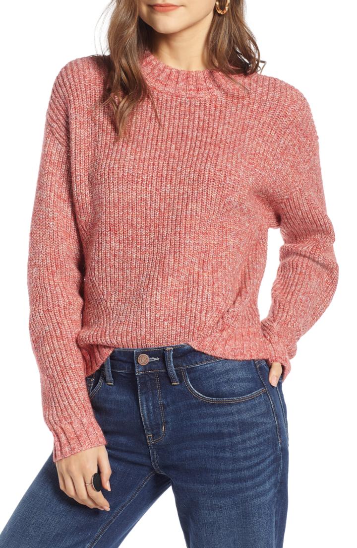 Women's Treasure & Bond Space Dye Shaker Stitch Cotton Blend Sweater, Size - Red