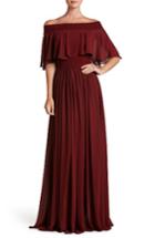 Women's Dress The Population Violet Off The Shoulder Chiffon Gown, Size - Red