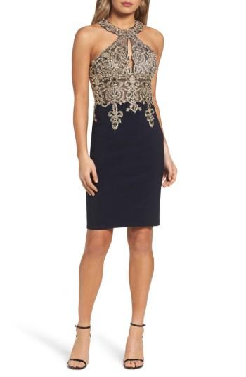 Women's Xscape Embroidered Sheath Dress - Blue