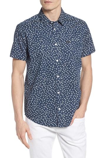 Men's Rvca Ditsy Floral Woven Shirt - Blue