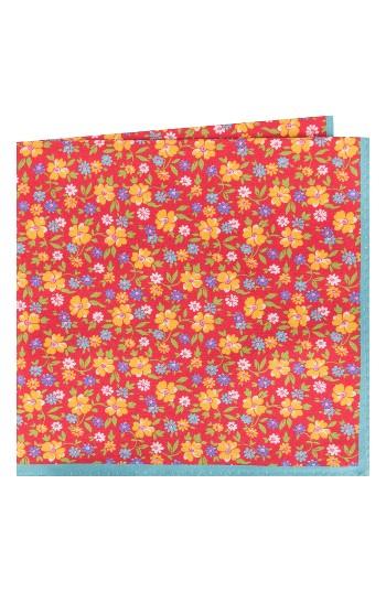 Men's Ted Baker London Floral Cotton & Silk Pocket Square, Size - Red