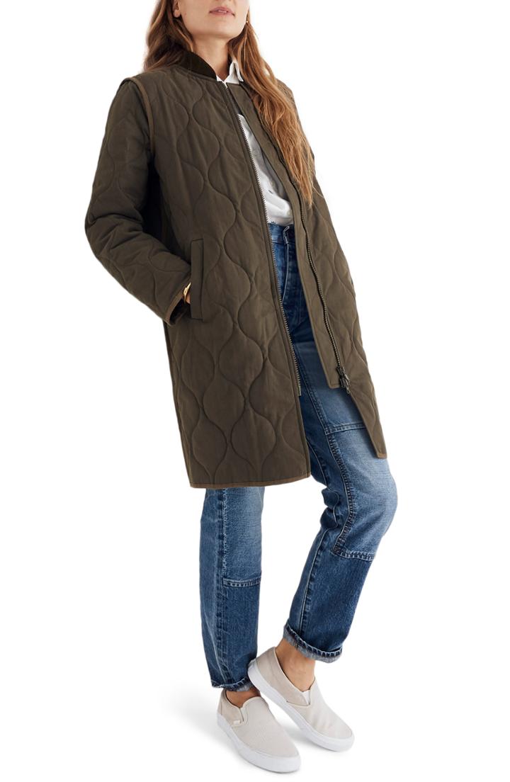 Women's Madewell Quilted Military Coat - Green
