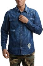 Men's True Religion Brand Jeans Carter Distressed Denim Shirt, Size - Blue