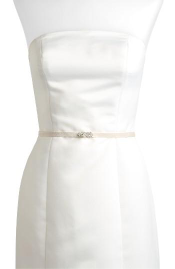 Women's Jenny Yoo Marsey Jeweled Velvet Belt - Champagne
