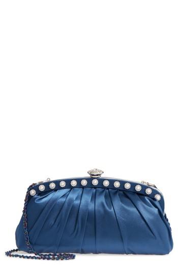 Nina Aubra Pleated Satin Frame Clutch - Blue