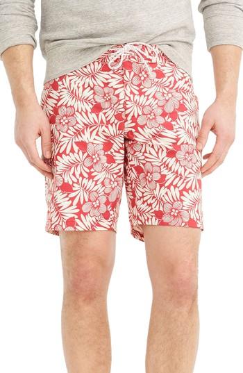 Men's J.crew Fern Print Board Shorts - Red