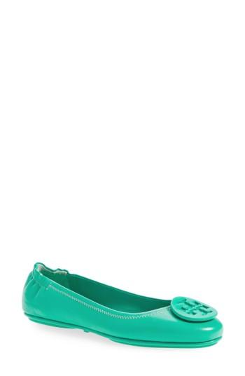 Women's Tory Burch 'minnie' Travel Ballet Flat With Logo .5 M - Blue