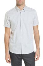 Men's Ted Baker London Narnar Trim Fit Geo Print Camp Shirt (l) - White