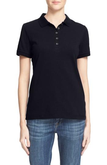 Women's Burberry Check Trim Pique Polo Shirt - Blue