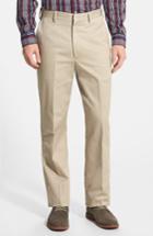 Men's Berle Flat Front Wrinkle Resistant Cotton Trousers X Unhemmed - Blue