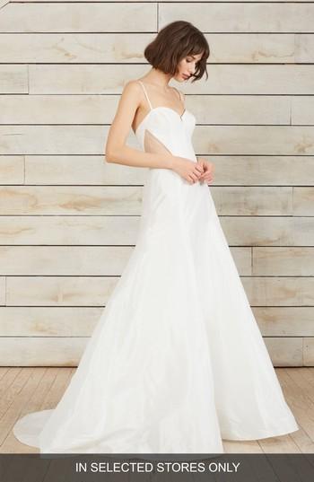 Women's Nouvelle Amsale Aria Side Cutout Taffeta Fit & Flare Gown, Size - White