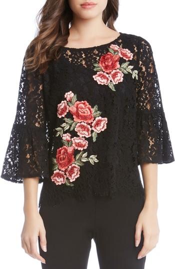 Women's Karen Kane Lace Embellished Bell Sleeve Top - Black