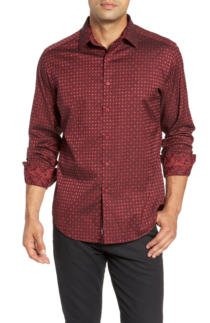 Men's Robert Graham Harris Classic Fit Sport Shirt, Size - Burgundy