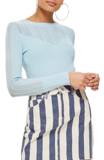 Women's Topshop Yoke Pointelle Detail Sweater Us (fits Like 0) - Blue