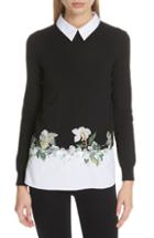 Women's Ted Baker London Floral Embroidered Layered Sweater - Black