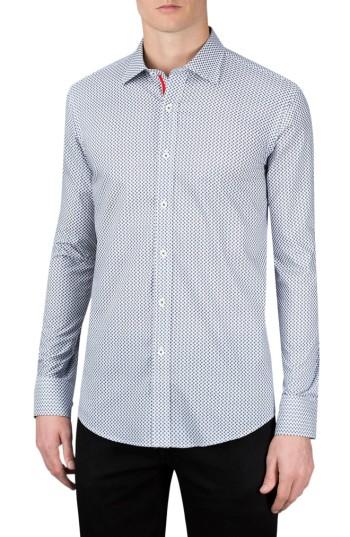 Men's Bugatchi Classic Fit Dot Print Sport Shirt, Size - Grey