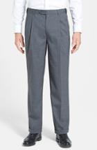 Men's Berle Self Sizer Waist Pleated Wool Gabardine Trousers X Unhemmed - Blue