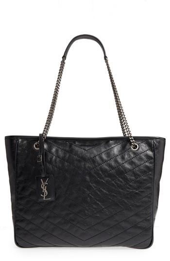 Saint Laurent Large Niki Calfskin Leather Shopper - Black