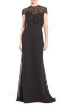 Women's Hayley Paige Occasions Strapless Chiffon A-line Gown With Removable Lace Overlay - Black