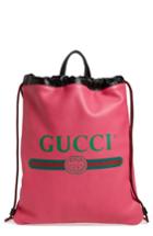 Gucci Logo Leather Drawstring Backpack - Pink