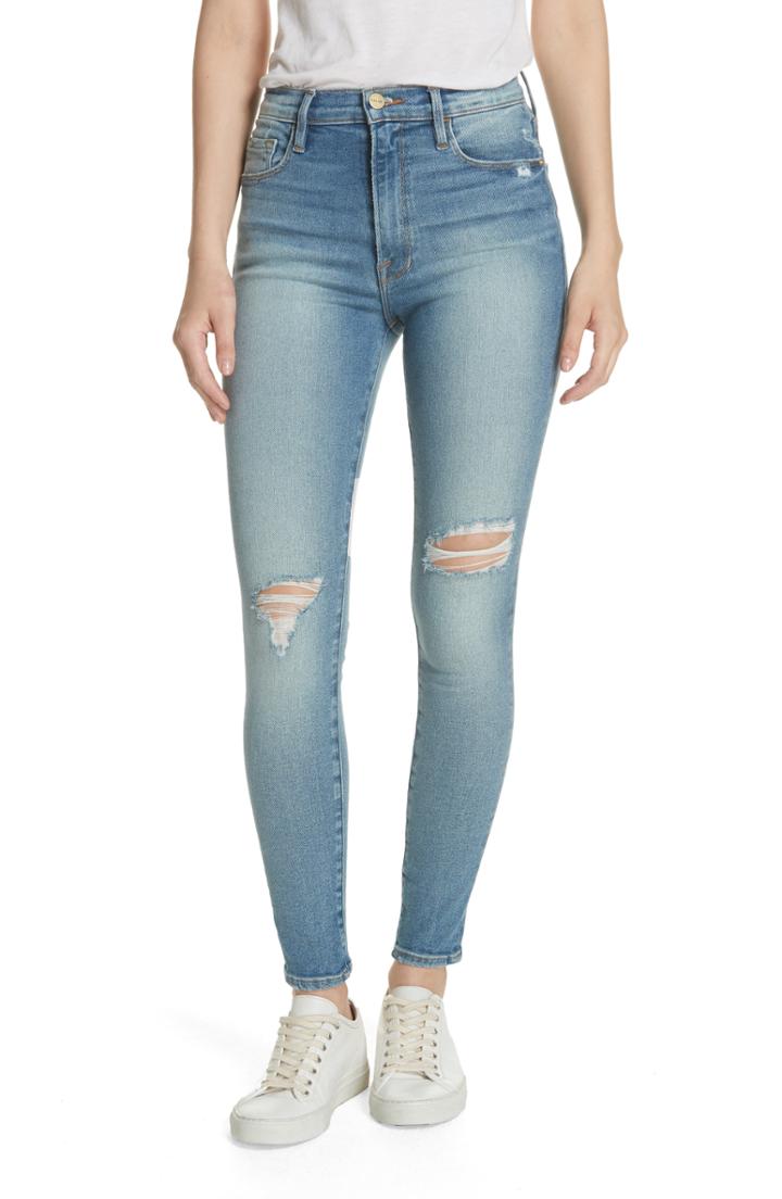 Women's Frame Ali High Waist Ripped Skinny Cigarette Jeans