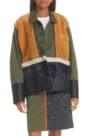 Women's Harvey Faircloth Paneled Genuine Shearling & Leather Field Jacket - Green