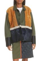 Women's Harvey Faircloth Paneled Genuine Shearling & Leather Field Jacket - Green