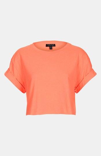 Topshop Rolled Sleeve Crop Tee Orange