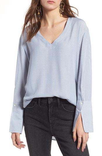 Women's Treasure & Bond Stripe Slit Cuff Shirt, Size - Blue