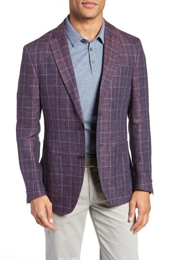 Men's Jkt New York Trent Plaid Linen Sport Coat R - Red