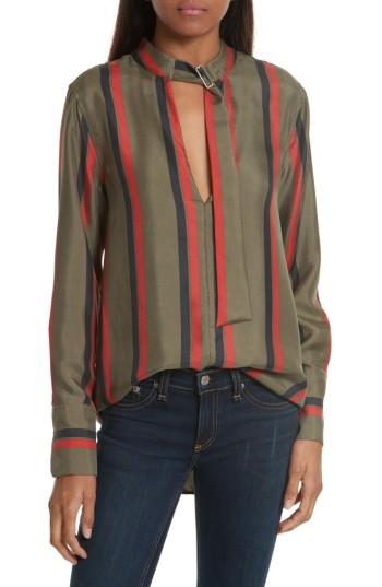 Women's Equipment Janelle Belt Neck Silk Blouse - Green