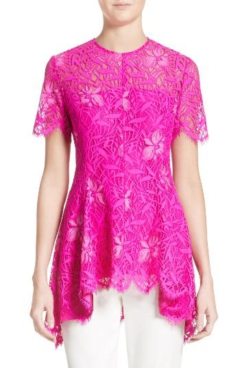 Women's Lela Rose Floral Lace Peplum Top - Pink
