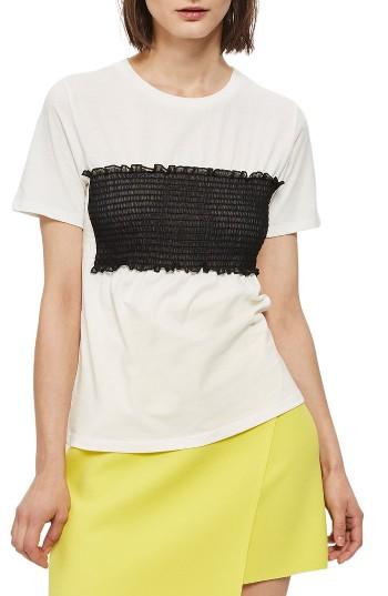 Women's Topshop Smocked Panel Tee Us (fits Like 0) - White
