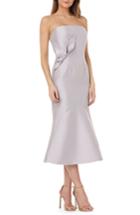 Women's Kay Unger Strapless Satin Tea Length Dress - Grey