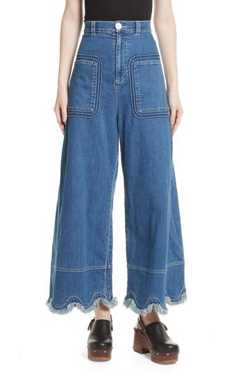 Women's See By Chloe Scalloped Hem Wide Leg Jeans Us / 38 Fr - Blue