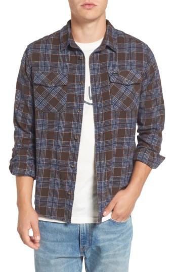 Men's Rvca 'that'll Work' Trim Fit Plaid Flannel Shirt, Size - Brown