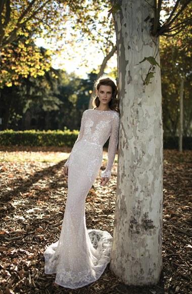 Women's Berta Open Back Beaded Mesh Column Gown