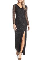 Women's Adrianna Papell Beaded Mesh Evening Dress - Black