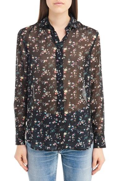 Women's Saint Laurent Liberty Print Silk Georgette Blouse