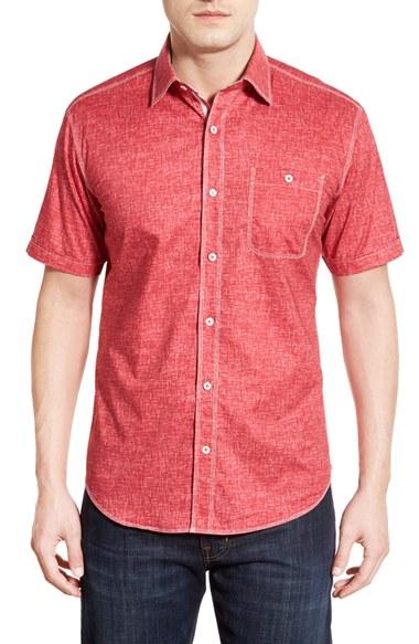 Men's Bugatchi Shaped Fit Sport Shirt - Red