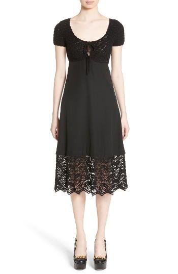 Women's Moschino Crochet & Lace Silk Babydoll Dress