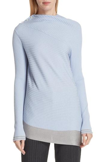 Women's Rag & Bone Reanna Asymmetrical Merino Wool Sweater, Size - Blue