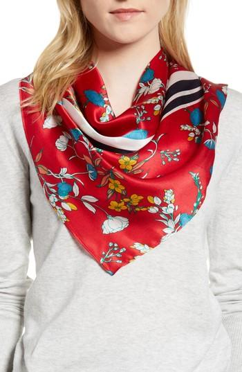 Women's Halogen Print Silk Scarf, Size - Red
