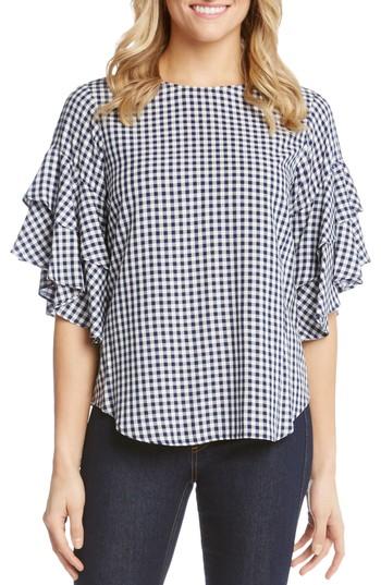 Women's Karen Kane Gingham Ruffle Sleeve Blouse - Black