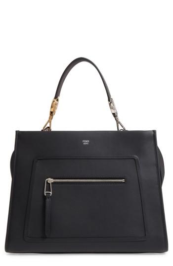 Fendi Runaway Leather Top Handle Satchel - Black