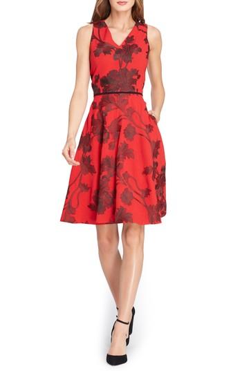 Women's Tahari Floral Fit & Flare Dress - Red