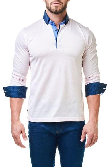 Men's Maceoo Contemporary Fit Polo With Woven Cuffs (s) - White