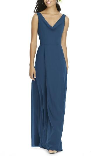 Women's Social Bridesmaids Cowl Neck Chiffon Gown - Blue