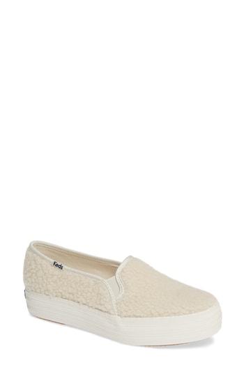 Women's Keds Triple Decker Slip-on Faux Shearling Platform Sneaker M - Ivory
