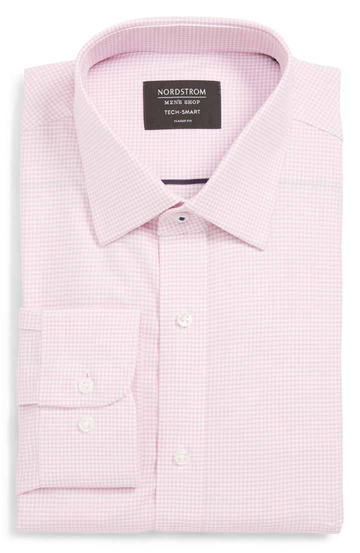 Men's Nordstrom Men's Shop Tech-smart Classic Fit Stretch Check Dress Shirt .5 - 32/33 - Pink